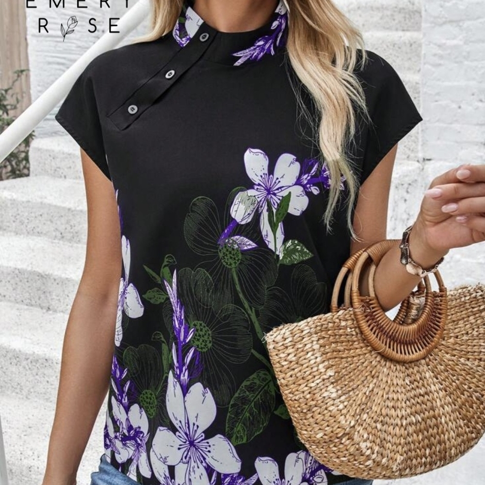 SHEIN Black and Purple Floral Blouse